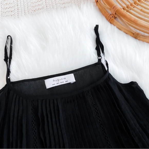 Auguste The Label Pleated Mini Dress Blouse Tunic Top Crochet High Low US 2 - Picture 8 of 13